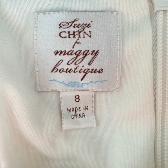 Suzi Chin Orange Green White Floral Ruched Strapless Bodycon Mini Dress Size 8 - Picture 3 of 10